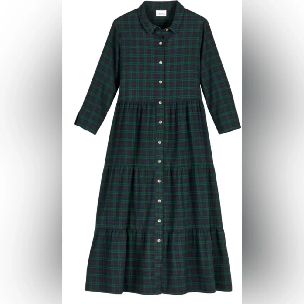 Plaid Button-Down Tiered Midi Dress 100% cotton flannel - Picture 1 of 2
